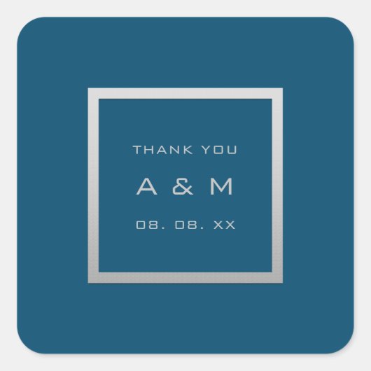 モノグラム感謝していグレーフレーム銀結婚ズグレーブルー スクエアシール (正面)