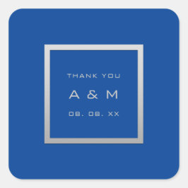 モノグラム感謝していグレーフレーム銀結婚ズブルー スクエアシール