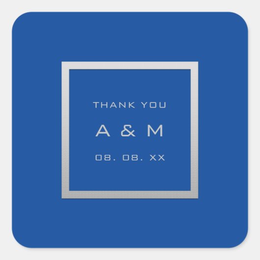 モノグラム感謝していグレーフレーム銀結婚ズブルー スクエアシール (正面)