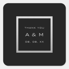 モノグラム感謝していグレーフレーム銀色結婚のグレー色 スクエアシール