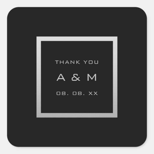 モノグラム感謝していグレーフレーム銀色結婚のグレー色 スクエアシール (正面)