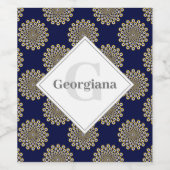 モノグラム我々は見ている海軍と金ゴールド水玉模様 ワインラベル (シングルラベル)