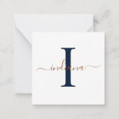 モノグラム手文字モダン金ゴールドネイビーブルータン ノートカード (裏面)