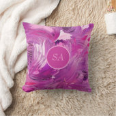 モノグラム抽象芸術アートパープルピンクブラシストローク クッション (ブランケット)