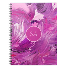 モノグラム抽象芸術アートパープルピンクブラシストローク ノートブック