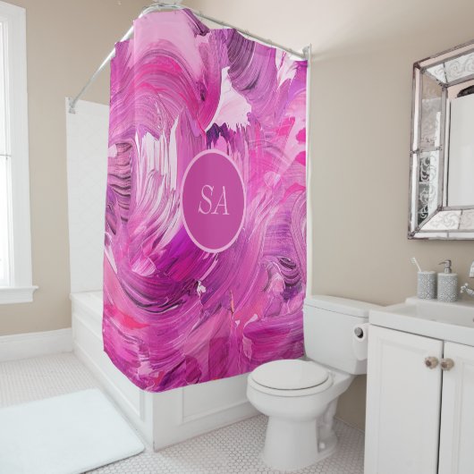 モノグラム抽象芸術アートパープルピンク シャワーカーテン (インサイチュ)