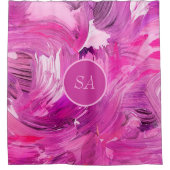 モノグラム抽象芸術アートパープルピンク シャワーカーテン (正面)