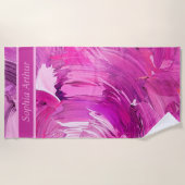 モノグラム抽象芸術アートパープルピンク ビーチタオル (正面)