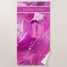 モノグラム抽象芸術アートパープルピンク ビーチタオル