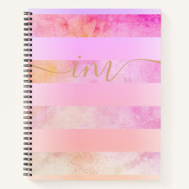 モノグラム抽象芸術ストライプイエロー水彩  ノートブック