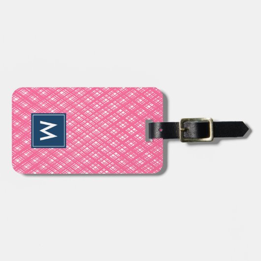モノグラム抽象芸術ピンクラインストロークパターン ラゲッジタグ (正面横)