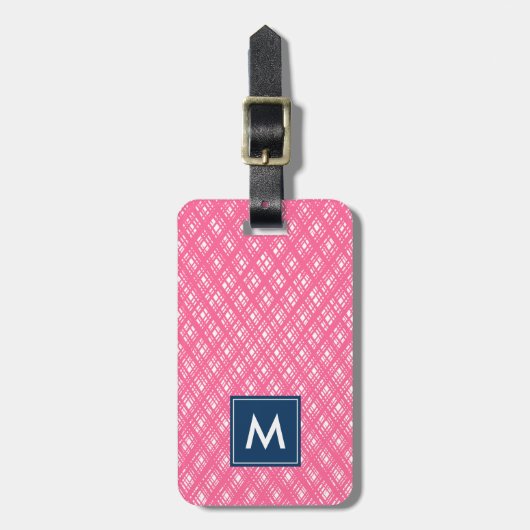モノグラム抽象芸術ピンクラインストロークパターン ラゲッジタグ (正面縦)