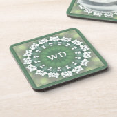 モノグラム抽象芸術フローラエレガント春グリーン コースター (左側)