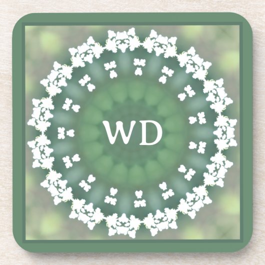 モノグラム抽象芸術フローラエレガント春グリーン コースター (正面)