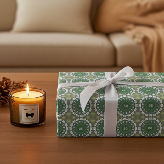 モノグラム抽象芸術フローラエレガント春グリーン ラッピングペーパー