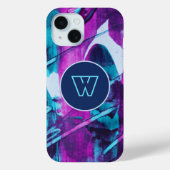 モノグラム抽象芸術ブルーピンクブラシストローク Case-Mate iPhoneケース (裏面)