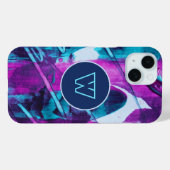 モノグラム抽象芸術ブルーピンクブラシストローク Case-Mate iPhoneケース (裏面 (横))