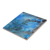 モノグラム抽象芸術ブルーブラックウォーターカラーファインアート タイル (側面)