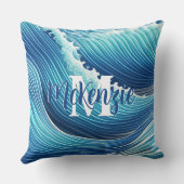 モノグラム抽象芸術ブルー海波 クッション (裏面)