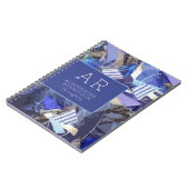 モノグラム抽象芸術ブルー海軍パープル白ストライプ色 ノートブック (左側)