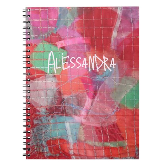 モノグラム抽象芸術赤ピンクパタガーリーーン ノートブック (正面)