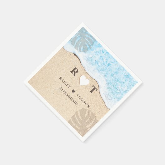 モノグラム数字カスタムビーチ結婚式カクテル スタンダードカクテルナプキン (角)