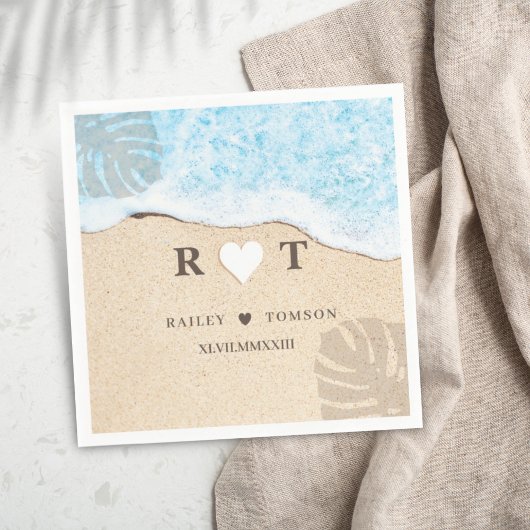 モノグラム数字カスタムビーチ結婚式カクテル スタンダードカクテルナプキン