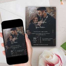 モノグラム文字オーバーレイタイポグラフィ結婚写真 招待状