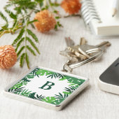 モノグラム文字グリーン熱帯パーム葉ジャングル キーホルダー (側面)