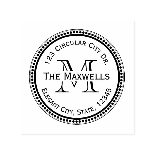 モノグラム文字サークルドット丸住所スタンプ セルフインキングスタンプ (デザイン)