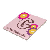 モノグラム文字ピンク紫モダン花カスタム瓦 タイル (側面)