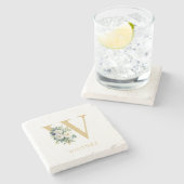 モノグラム文字フローライニシャル名 ストーンコースター (横)