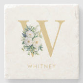 モノグラム文字フローライニシャル名 ストーンコースター (正面)