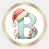 モノグラム文字B、サンタハットクリスマスステッカー ラウンドシール (正面)