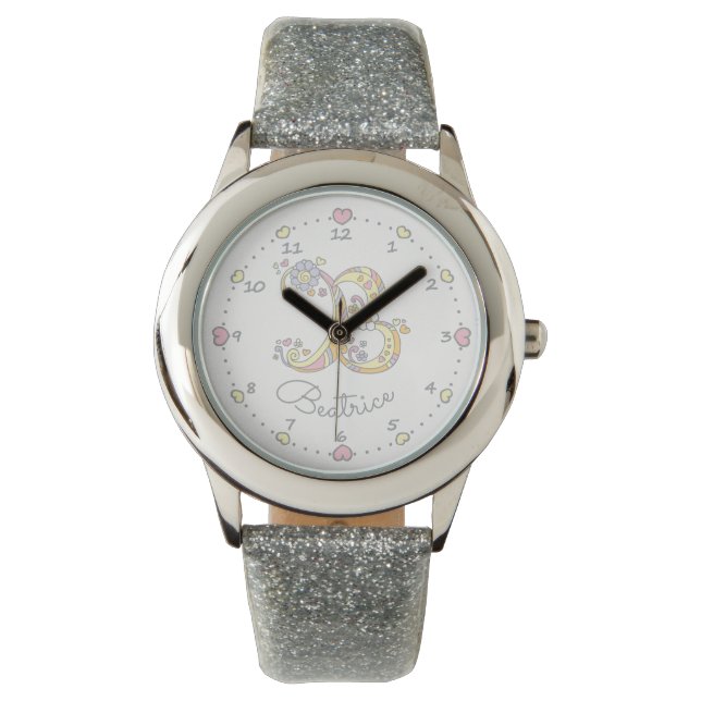 モノグラム文字B doodleハートガールズベアトリス名 腕時計 (正面)