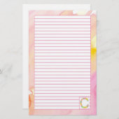 モノグラム文字Cピンク水彩花が並んだ 便箋 (正面/裏面)