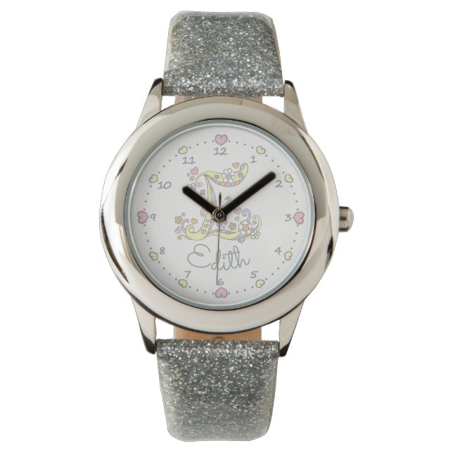 モノグラム文字Eハートと花エディスカスタム 腕時計 (正面)