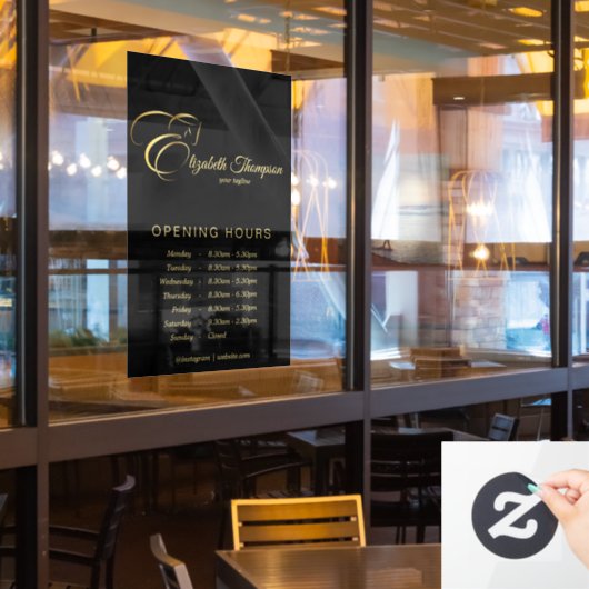 モノグラム文字E馬の金ゴールド色 ウィンドウサイン (レストラン窓)