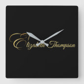 モノグラム文字E馬の金ゴールド色 スクエア壁時計 (正面)