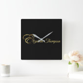 モノグラム文字E馬の金ゴールド色 スクエア壁時計 (ホーム)