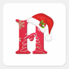 モノグラム文字H、サンタハットクリスマスステッカー スクエアシール