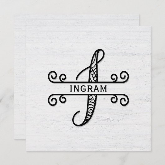 モノグラム文字Iと家族の名前ノートカード ノートカード (正面/裏面)