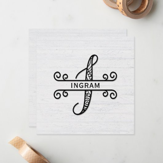 モノグラム文字Iと家族の名前ノートカード ノートカード (正面/裏面インサイチュ)