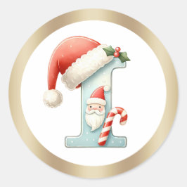 モノグラム文字I、サンタハットクリスマスステッカー ラウンドシール