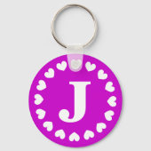 モノグラム文字Jキーチェーンと白い愛のハート キーホルダー (正面)