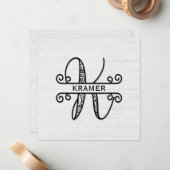 モノグラム文字K (ファミリ名) ノートカード (正面/裏面インサイチュ)