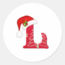 モノグラム文字L、サンタハットクリスマスステッカー ラウンドシール