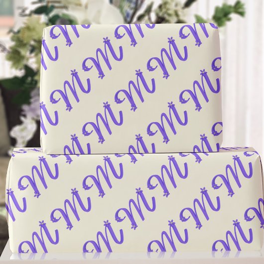 モノグラム文字Mパープルクリームラッピング紙 ラッピングペーパー