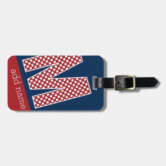 モノグラム文字M -赤と白水玉模様 ラゲッジタグ (正面横)