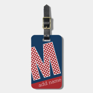 モノグラム文字M -赤と白水玉模様 ラゲッジタグ